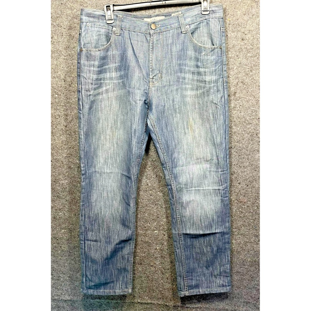 PD&C Slim Straight Jeans Mens 38x32 Gray Wash Denim Cotton Blend Casual